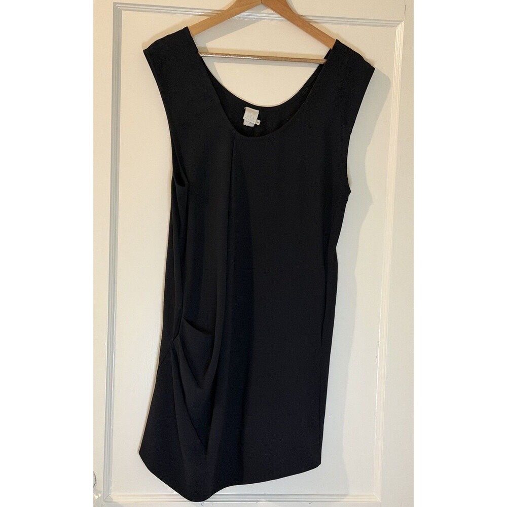 MALIA MILLS Black Thalia Scoop Neck Pleat Tank Drape Cover-up Dress Sz 10